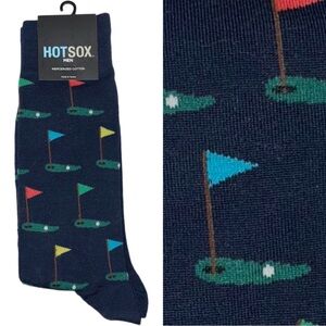 NWT Hot Sox Men's Golf Crew Socks Size 10-13 Navy Blue multicolor cotton blend